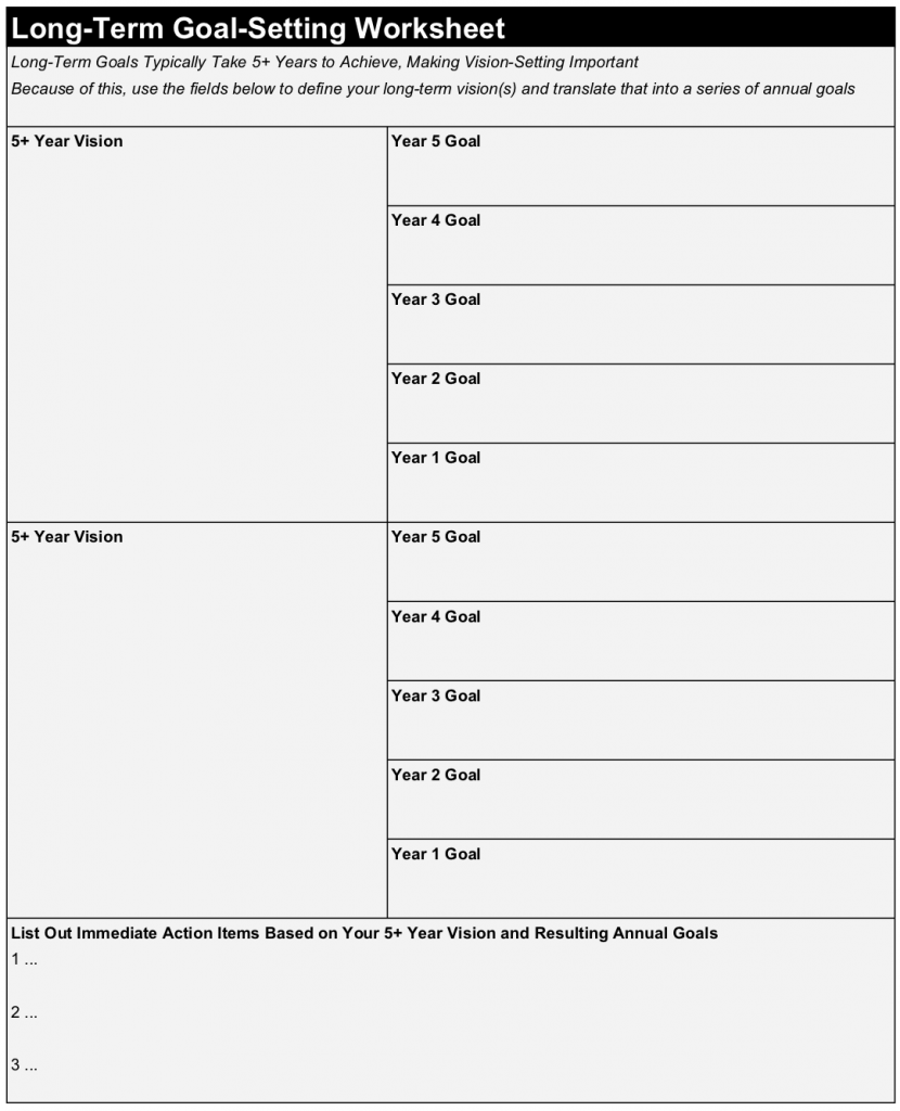 long term goal setting worksheet template